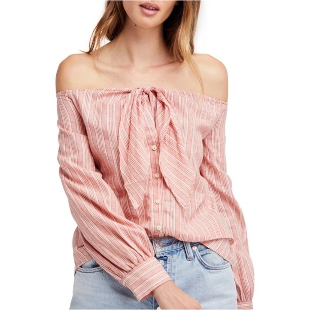 Free People Womens Hello There Beautiful Knit Blouse, Orange - Picture 1 of 10